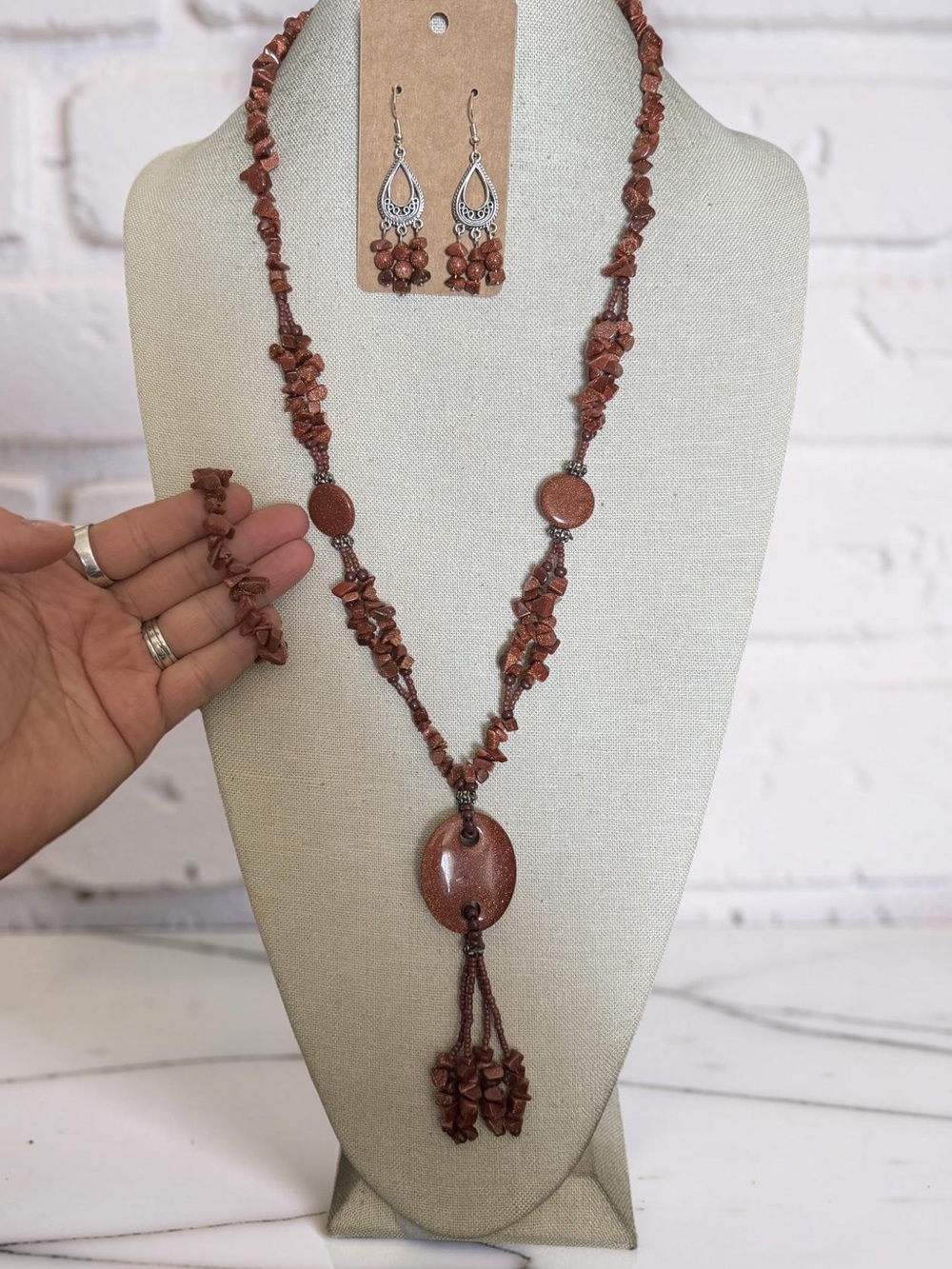 Goldstone Beaded Statement Necklace Set